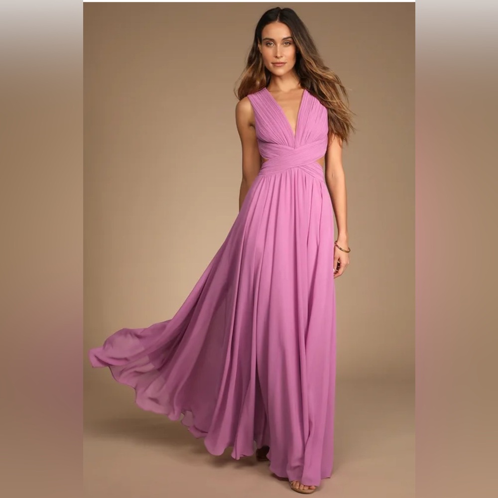 Lulu's Pink Plunge Maxi Gown for Prom